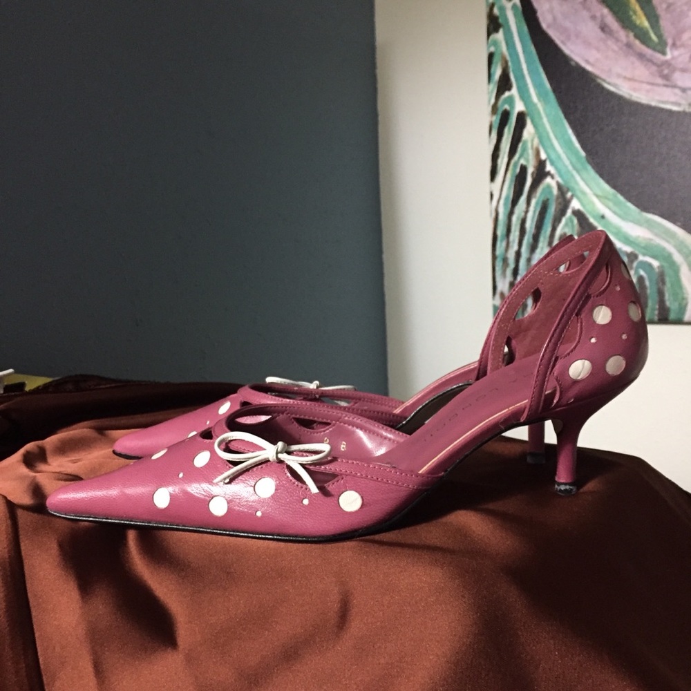Dust pink with polka dots point toe kitten heels 8